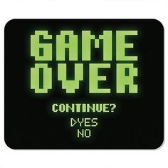 the game over logo is glowing green and says,'continue we've no '