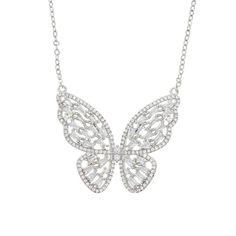 Beautiful butterfly pendant necklace featuring stunning clear cubic zirconia stones. Product Details: Material: platinum plating Stone: Cubic Zirconia  Chain length: 14.5 - 17 in  Charm length: 1 in Gift pouch included Shipping: Orders are shipped within 1 business day after cleared payment is received. Business days do not include Saturdays, Sundays and Official Holidays. ZARD is offering you free shipping with USPS First Class Package, which means you will get your order in 2 to 3 business days.  Return Policy: Returns are only accepted within 30 days of the date of purchase. To be eligible for a return, your item must be unused and in the same condition that you received it. It must also be in the original packaging. -Jewelry Care- All jewelry will fade as time passes, good maintenance