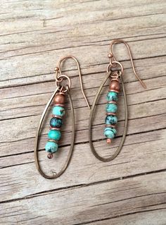 Stacked African Turquoise and Hammered Oval Copper Hoop Earrings – Rustica Jewelry Gold Ear Jacket, Turquoise Dangle Earrings, Dangle Earrings Wedding, Turquoise Hoop Earrings, Geode Earrings, Turquoise Earrings Dangle, Jewelry Heart, Thread Earrings, Bracelets Diy