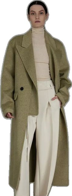 Chic Long Green Outerwear, Elegant Long Khaki Pea Coat, Elegant Khaki Long Pea Coat, Green Long Pea Coat For Fall, Green Winter Sweater Coat For Work, Green Double-breasted Wool Coat For Fall, Green Long Sleeve Wool Coat For Spring, Chic Green Pea Coat For Winter, Elegant Green Wool Outerwear