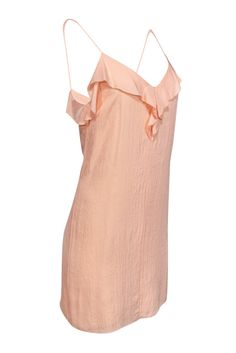 This romantic slip-style dress from Rag & Bone will be your go-to summer garment. With flounce detail on a V-neckline and spaghetti straps, it’s the perfect combination of playfulness and sultriness. A peach color will keep your whole ensemble light looking and airy, so throw on some strappy heels and call it a day. Size 2 100% Triacetate Lined Slip on V-neckline Strappy Flounce neckline Bust 34” Waist 34” Shoulder to hem 35.5” Feminine Summer Dresses With Adjustable Straps, Feminine Cami Slip Dress For Spring, Spring Camisole Mini Dress With Delicate Straps, Summer V-neck Sundress With Delicate Straps, Pink Slip Dress With Adjustable Straps For Date Night, Feminine Cami Dress With Delicate Straps, Spring Peach Dress With Spaghetti Straps, Summer Camisole Mini Dress With Delicate Straps, Pink Slip Dress With Delicate Straps For Spring