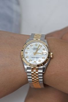 Rolex Datejust Mother Of Pearl, Women Two Tone Watch, Daydate Rolex Women, Silver And Gold Rolex Women, Date Just Rolex Women, Woman’s Rolex Watch, Classic Rolex Women, Women’s Rolex Datejust, Rolex Small Women