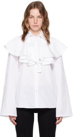 Cotton poplin blouse with detachable shawl. · Spread collar · Button closure Supplier color: White Designer Collar Blouse For Work, Designer Collared Blouse For Workwear, Formal Shirt With Ruffled Collar For Spring, Spring Formal Shirt With Ruffled Collar, Designer Spread Collar Blouse For Fall, Designer Fall Blouse With Collar, Designer Cotton Blouse For Fall, Designer Blouse With Spread Collar For Fall, Luxury Spring Tops With Ruffles