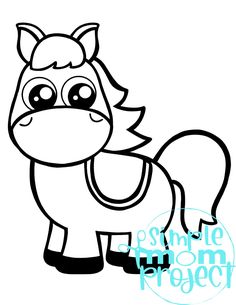 a cartoon horse with big eyes and a backpack on it's back, standing in front of a white background