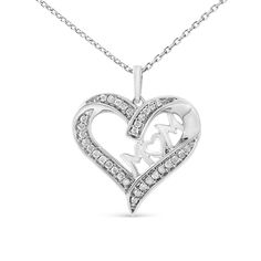 925 Sterling Silver 1/4 Cttw Diamond Engraved Mom Heart Pendant Necklace | Sitting inside a lovely open- heart sterling silver pendent the word MOM stands out. 1/4ct TDW of glittering round cut diamonds inlay the heart shape. A box chain with a spring ring clasp complete this beautiful necklace. | 1-800-Flowers Gifts Delivery .925 Sterling Silver 1/4 Cttw Diamond Engraved Mom Heart Pendant Necklace Sterling Silver Heart Cut Jewelry With Hallmark, Classic Sterling Silver Heart Necklace For Mother's Day, Hallmarked Sterling Silver Open Heart Necklace, Sterling Silver Heart-shaped Jewelry With Hallmarks, Sterling Silver Open Heart Necklace Hallmarked, Hallmarked Open Heart Sterling Silver Necklace, Sterling Silver Heart Necklace With Hallmarks, Hallmarked Heart Pendant Jewelry, Sterling Silver Heart-shaped Necklace