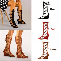 Product Description onlymaker Womens Knee High Gladiator Wedge Sandals Lace Up Zip Beach Long Boots Leather sole DESIGN -- Sexy gladiator wedge sandals, fashionable, casual and comfortable women keen high shoes with zipper and metal decoration design BEAUTY -- Delicate and sexy gladiator sandals for women. Mid calf shoes - Hot selling style of women shoes, sure to look great with any outfit. BEST GIFTS -- Thigh heel caged wedge sandals boot with 3.15" best height to show perfect figure of women. Gift Ideas For Wife, Wide Calf Knee High Boots, Gladiator Wedge Sandals, Gladiator Wedges, White Homecoming Dresses, Womens Gladiator Sandals, Led Fashion, High Shoes, Womens Sandals Wedges