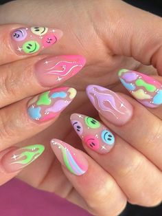 Multicolor  Collar   Colorblock,Plants Color Nails Embellished   Nail,Hand & Foot Care Fake Nails Designs, Cute Simple Nails, Colorful Nail, Summery Nails, Really Cute Nails, Funky Nails, Nail Arts, Acrylic Nail Designs