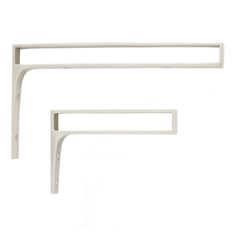 two white shelf brackets against a white background