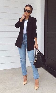 Casual Chic Outfits, Blazer Outfits For Women, Outfit Jeans, Stylish Work Outfits