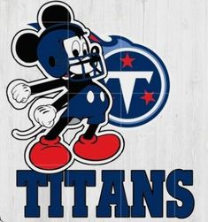 a wooden sign with the word titans on it and mickey mouse holding a football helmet