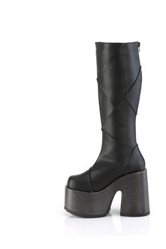 5" Chunky Heel, 3" Platform Knee High Boot, Inside Zipper - Fit Guide: True to Size - Heel Height: 5"Heel, 3" Platform - Brand: Demonia - Shown in Women's Sizes - Country of Origin: Imported Camel Boots, Leather Knee Boots, Knee Boot, Black Vegan, Black 7, Chunky Heel, Boots Black, Cute Shoes, Chunky Heels