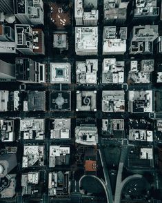 an aerial view of some buildings and roads