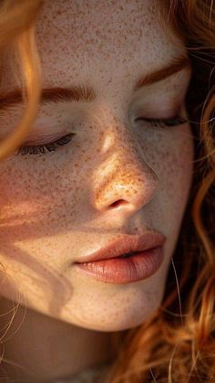 a woman with freckles on her face and eyes