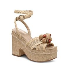 Sam Edelman Tate Raffia Women's Platform Sandals Eggshell/ Cream Size 9.5m Msrp: $150 Condition: New In Box Color: Eggshell/ Cream Size: 9.5m The Sam Edelman Tate Heels Features Raffia Details And Wicker Cluster Ornaments That Makes The Tate Wedges Perfect For Any Warm-Weather Occasion. Fabric Upper. Tie-Up Closure. Snip-Toe Silhouette. Synthetic Lining And Insole. Rubber Outsole. Stiletto Heel. Measurements: Heel Height: 4 1 2 In Size: Womens 9.5 M Condition: New With Box Natural Straw Sandals With Removable Insole, Natural Wedge Sandals With Woven Sole And Round Toe, Natural Open Toe Heels For Vacation, Natural Heels With Wrapped Heel And Round Toe, Natural Color Heels With Wrapped Heel And Round Toe, Natural Heels With Wooden Heel For Vacation, Natural Straw Sandals With Block Heel, Natural Color Wrapped Heel Sandals For Summer, Natural Color High Heel Sandals With Wrapped Heel