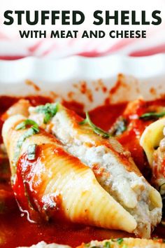 stuffed shells with meat and cheese on a plate