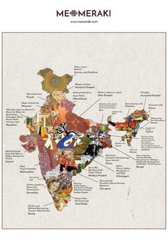 an illustrated map of india with all the major cities and their respective names on it