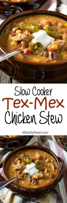 slow cooker tex - mex chicken stew in a bowl