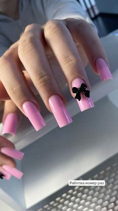 Black And Pink Nail Ideas Simple, Cute Trendy Nail Ideas, Long Nails Ideas, Romantic Nails, Casual Nails, Acrylic Nails Coffin Short