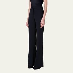 Akris punto "Courtney" wool crepe tailored straight-leg pants  High rise Button/zip fly Bootcut hem  Full length Virgin wool/elastane Made in Romania Waist Coat, Wool Crepe, Types Of Coats, Akris Punto, Made In Romania, Bootcut Pants, Tailored Pants, Straight Leg Pants, Romania