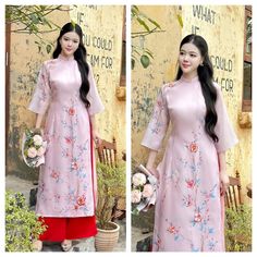 Very elegant design Pink Maxi Set For Spring, Elegant Spring Maxi Sets, Elegant Maxi Length Spring Set, Elegant Spring Maxi Length Sets, Elegant Full Length Ao Dai For Spring, Elegant Full-length Spring Sets, Elegant Full-length Sets For Spring, Vietnamese Dress, Silk Fabric