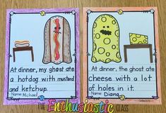 two cards with different types of food and words on the same card, one has an image of a sandwich