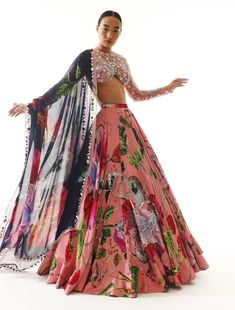 Editor's Note Featuring a blush pink embroidered blouse with printed lehenga and dupatta Fabric: Organza satin, net, shantoon, organza Color: Blush pink Components: Lehenga, blouse and dupatta ... Mahima Mahajan, Printed Lehenga, Lehenga Designs Simple, Net Blouses, Navy Blue Print, Lehenga Blouse, Dresses Indian, Color Blush, Indian Summer