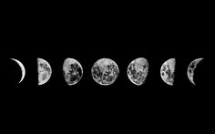 five phases of the moon in black and white