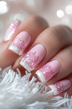 50 Glitter Nail Designs For Beautiful Dazzling Nails 20 Glitter Nail Designs, Pink White Nails, Fancy Nail Art, Glitter French Tips, Glitter French Manicure, French Manicures, Nail Board, Pink Gel Nails, Sassy Nails