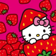 an image of hello kitty with strawberries