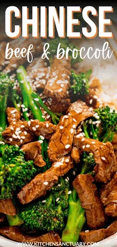 beef and broccoli with sesame seeds in a bowl