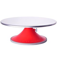 a round table with a red base and white top on an isolated white background for display