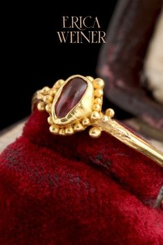 This Late Medieval Garnet Cabochon Ring was made at the tail end of the Middle Ages and the dawn of the Renaissance! We offer antique jewelry sourced with the utmost care. All of our jewelry is one-of-a-kind, check out our collection today! 1400s Jewelry, Ceremonial Byzantine Jewelry With Cabochon, Ceremonial Byzantine Cabochon Jewelry, Ceremonial Byzantine Rings With Historical Design, Byzantine Ring With Cabochon, Medieval Ring, Period Jewelry, The Crusades, Medieval Rings