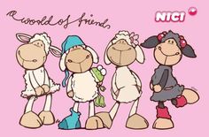 three cartoon sheep standing next to each other on a pink background with the words, woolly friends