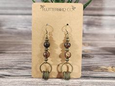 Bohemian Brown Earrings As Gift, Bohemian Brown Earrings For Gift, Adjustable Earthy Dangle Earrings, Earthy Beaded Drop Earrings, Nickel-free Brown Bohemian Earrings, Bronze Earthy Dangle Earrings, Bohemian Agate Earrings Gift, Bohemian Agate Earrings For Gift, Brown Wire Wrapped Drop Earrings