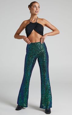 Deliza High Waisted Sequin Flare Pants in Mermaid Teal | Showpo USA Sequin Flare Pants, Hot Jumpsuits, Sequin Pants, Sequin Sleeve, Latest Fashion Design, Sequin Maxi Dress, Swimsuit Dress, Hot Dress, Cover Up Dress