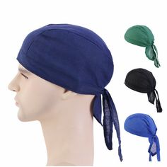 three different styles of turban hats on top of a mannequin head