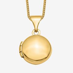 Features: Quick ShipJewelry Closure: Spring Ring ClaspLink Construction: SolidShape: RoundMetal Color: YellowChain Length: 18 InchChain Width: .5 MillimetersPendant Length: 10.6mmPendant Width: 10.6mmMetal: 14k GoldChain Construction: BoxCare: Wipe CleanNecklace Type: Locket NecklacesCountry of Origin: Imported Fine Jewelry Keepsake In Yellow Gold, Fine Jewelry Yellow Gold Keepsake, Yellow Gold Fine Jewelry For Keepsake, Yellow Gold Keepsake Fine Jewelry, Yellow Gold Pendant Jewelry For Keepsake, Gold Plated Locket Necklace, 14k Gold Box Chain Jewelry With Round Pendant, Yellow Gold 14k Stamped Pendant Locket Necklace, 14k Gold Box Chain With Round Pendant