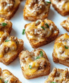 small pieces of bread topped with cheese and meat