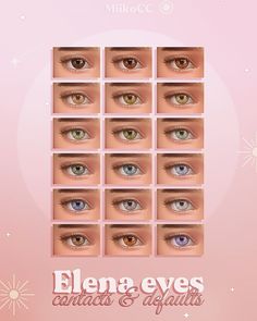 an image of many different colored eyes with the caption's name above them