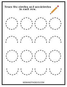 trace the circles and semicircles in each row worksheet for kids