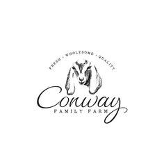 the logo for a family farm, with an image of a goat in black and white