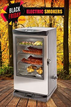 an electric smoker is shown with the words black friday on it and some food inside