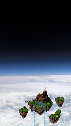 an island floating in the air surrounded by clouds