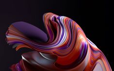 an abstract painting with multiple colors and curves on it's surface, in the dark