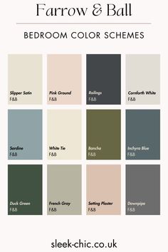 the color scheme for farrow and ball bedroom colors scheme, with text overlaying it