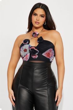 Available In Black/combo. Bodysuit Sleeveless Tie Back 3D Applique Ruched Detail Floral Print Cheeky Bottom Snap Button Closure Mesh Stretch Final Sale Disclaimer Print Placement May Vary Shell: 85% Polyester 15% Spandex Imported | Floral Feeling Mesh Bodysuit in Black size Large by Fashion Nova 3d Applique, Mesh Bodysuit, Sleeveless Bodysuit, Print Placement, Black Bodysuit, Tie Backs, Tie Back, Snap Button, Fashion Nova