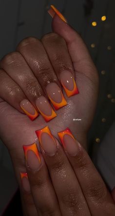 Orange Nails Ideas Fall, Orange Short Nails, Nails For College, College Nails, Orange Acrylic Nails