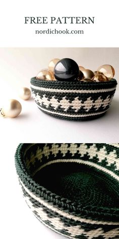 a bowl with pearls in it and the words free pattern above it on top of it