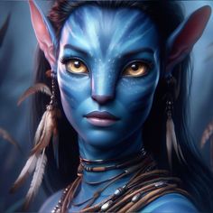 a woman with blue skin and orange eyes is dressed up as avatar from the film avatar