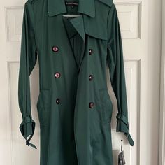 Nwt Ellen Tracy Green Button Down Rain Trench With Belt. Yellow Trench Coat, Rain Trench Coat, Black Winter Jacket, Green Trench Coat, Short Trench Coat, Hooded Trench Coat, Heavy Jacket, Long Trench, Wool Trench Coat